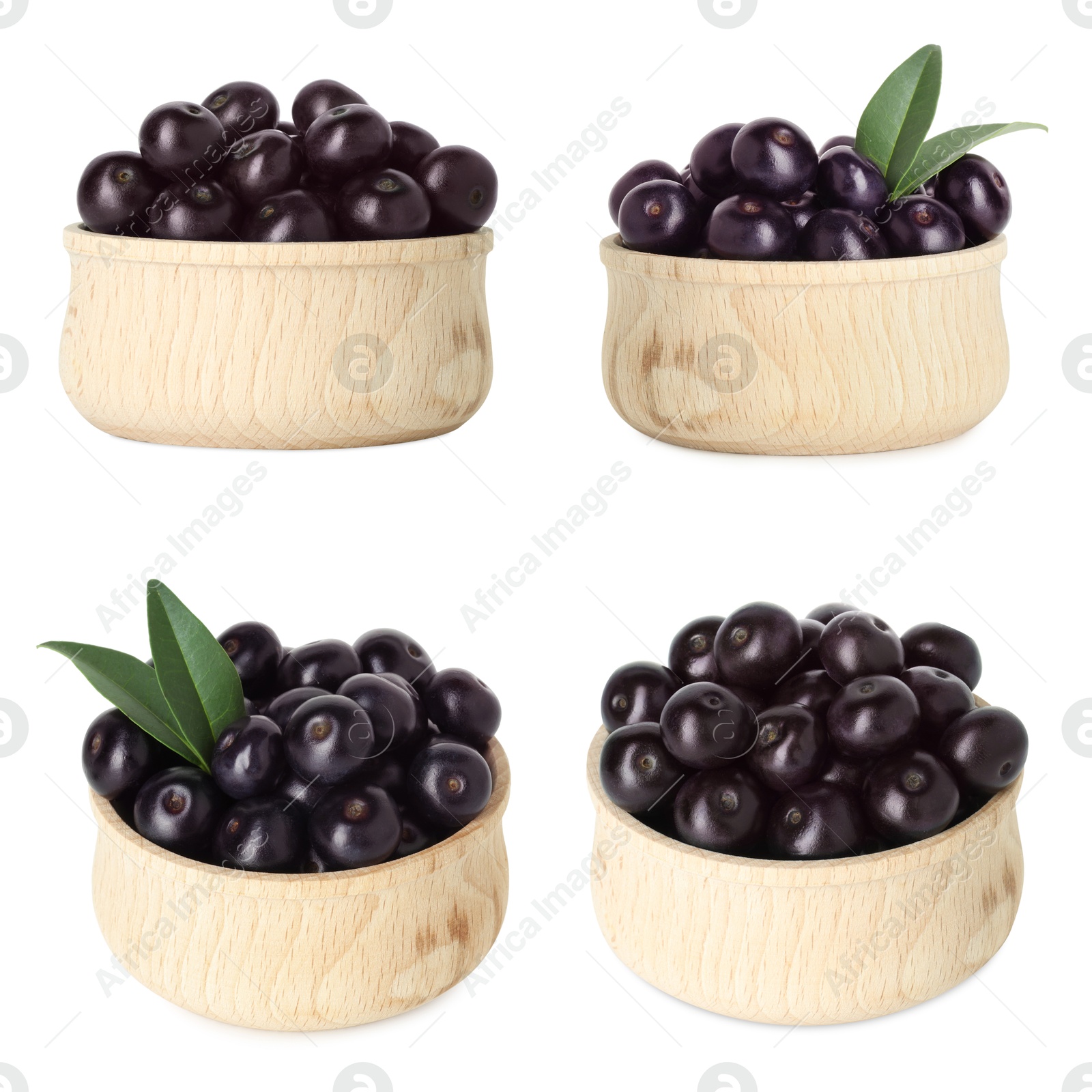 Image of Set of acai berries in bowls isolated on white