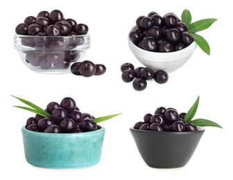 Image of Set of acai berries in bowls isolated on white