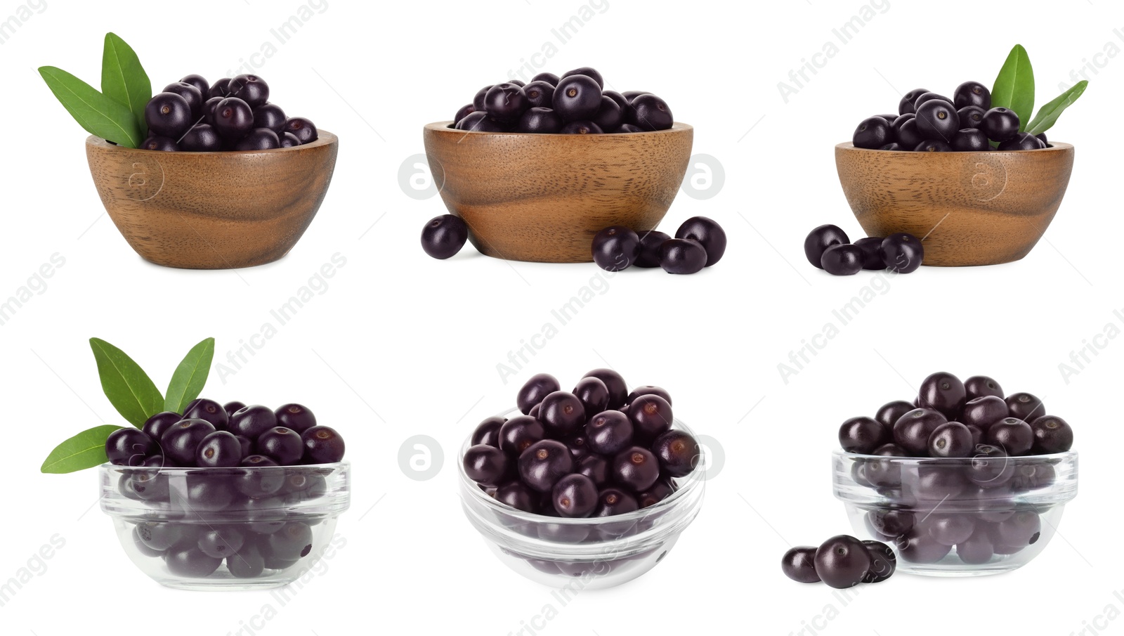 Image of Set of acai berries in bowls isolated on white