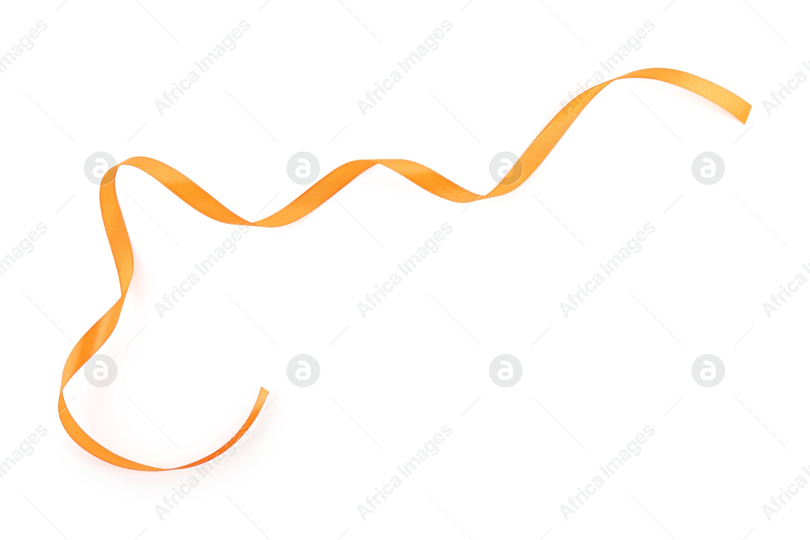 Photo of One beautiful orange ribbon isolated on white, top view