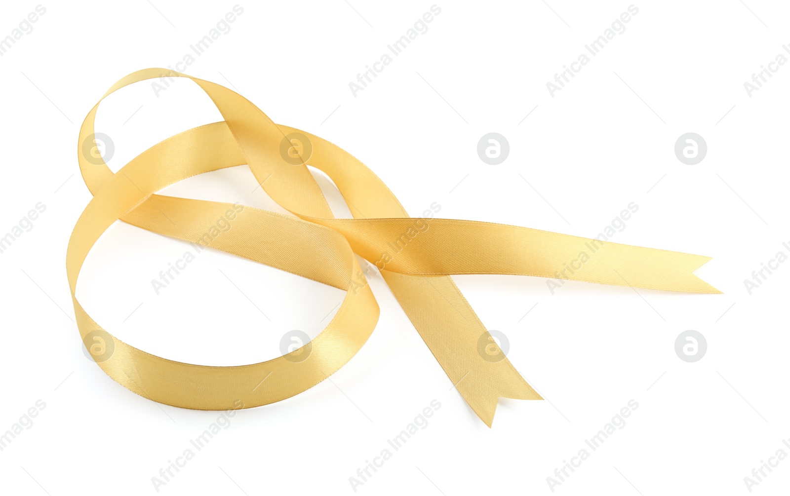 Photo of One beautiful light yellow ribbon isolated on white