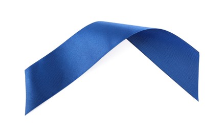 Photo of One beautiful blue ribbon isolated on white, top view