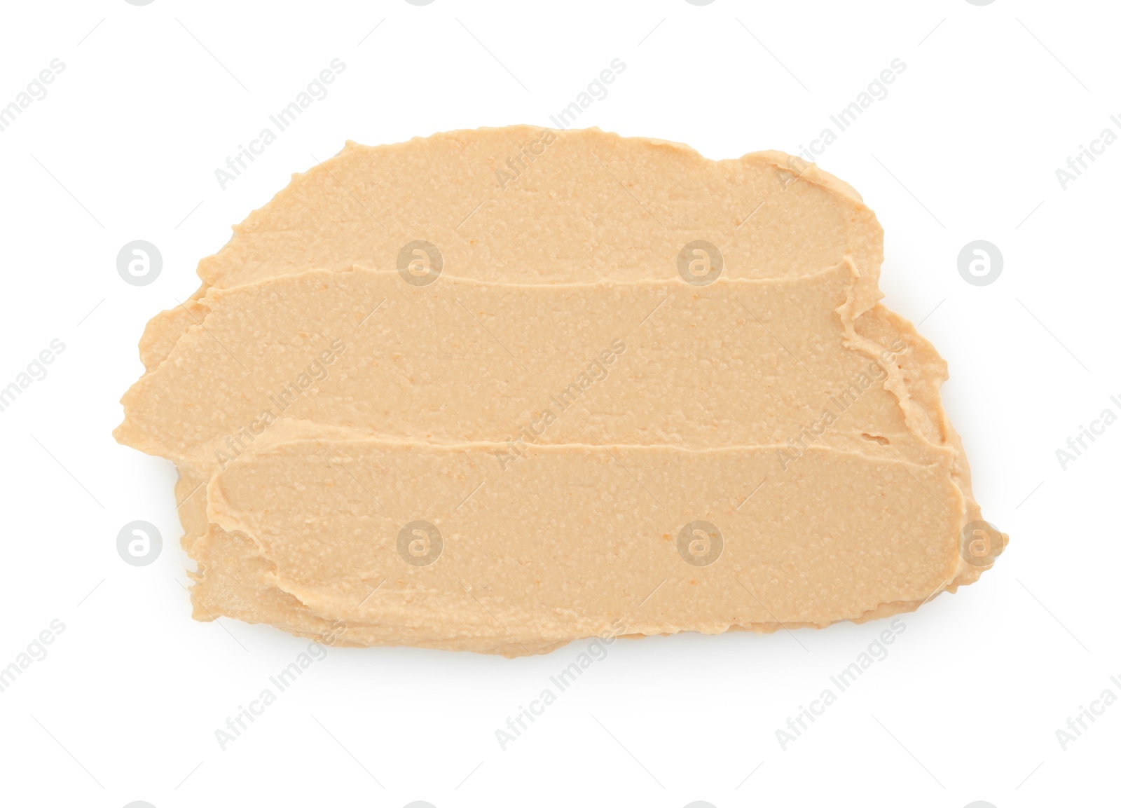 Photo of Sample of delicious hummus isolated on white, top view