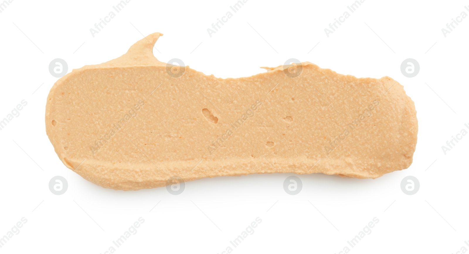 Photo of Sample of delicious hummus isolated on white, top view