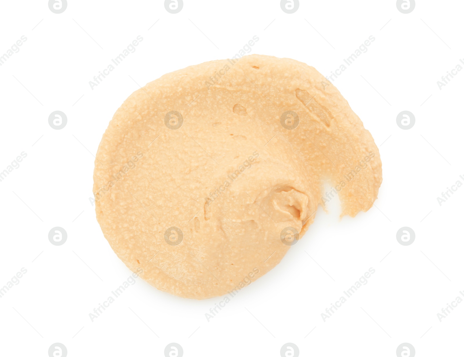 Photo of Sample of delicious hummus isolated on white, top view