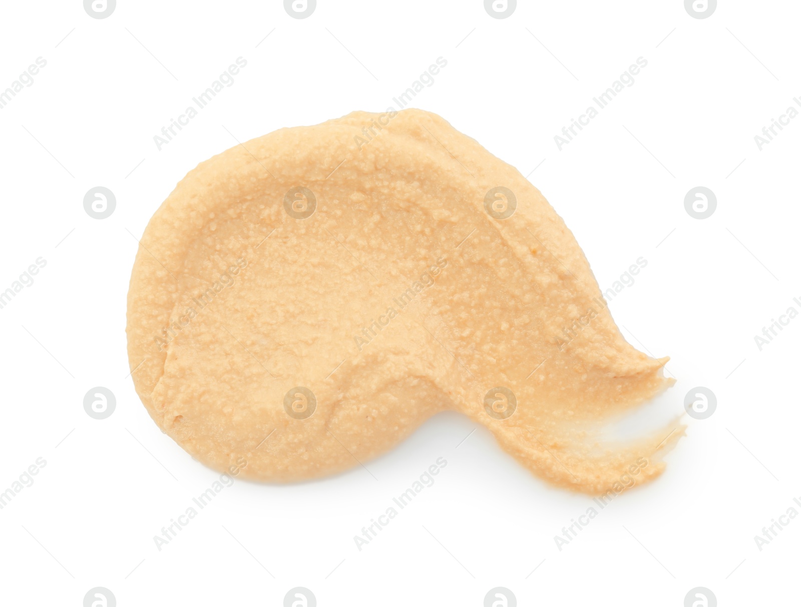 Photo of Sample of delicious hummus isolated on white, top view