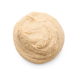 Photo of Sample of delicious hummus isolated on white, top view