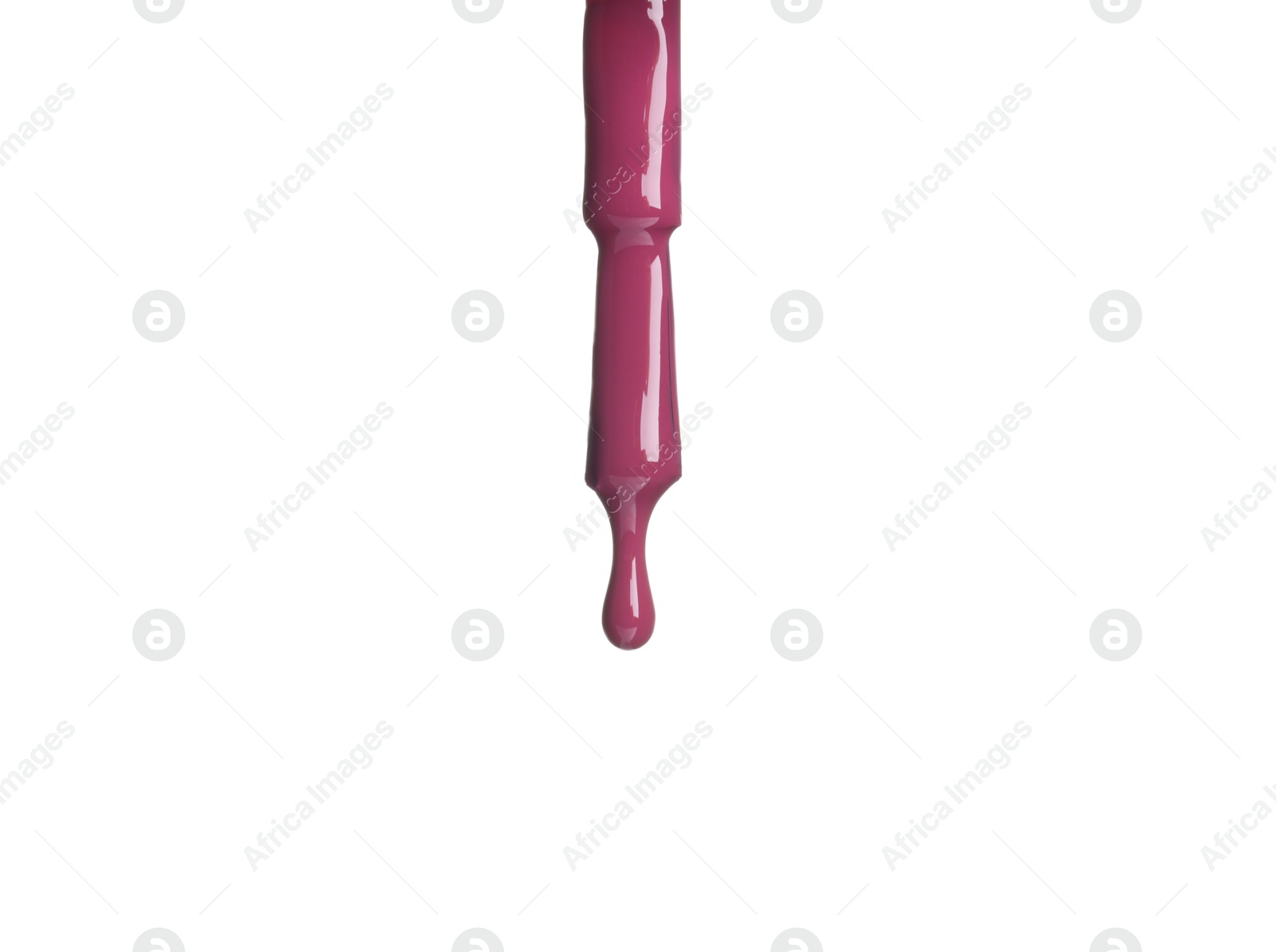 Photo of Purple nail polish dripping from brush isolated on white