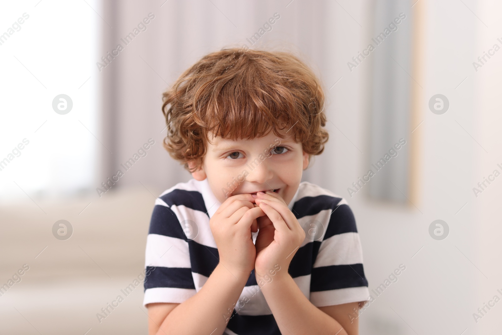 Photo of Portrait of little boy indoors. Cute child