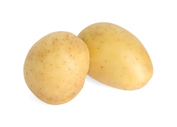 Photo of Two young fresh potatoes isolated on white