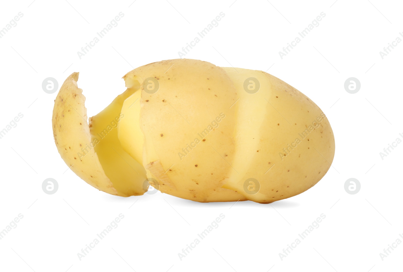 Photo of One young fresh potato with peel isolated on white