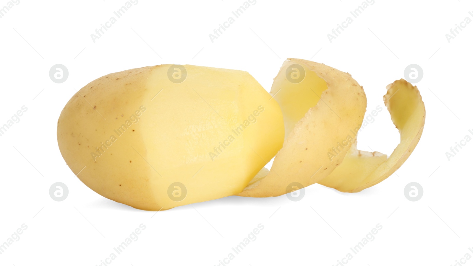 Photo of One young fresh potato with peel isolated on white