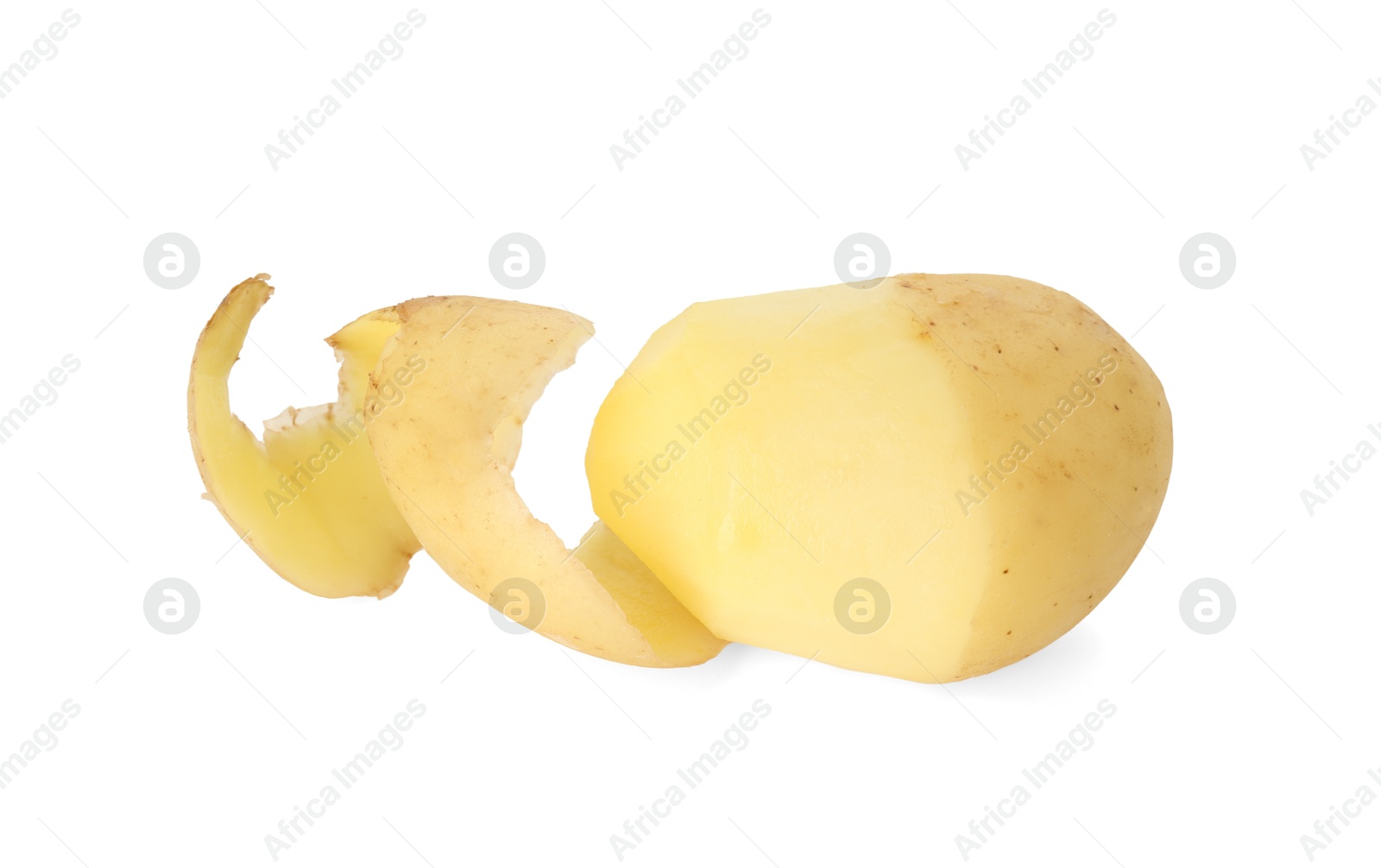 Photo of One young fresh potato with peel isolated on white