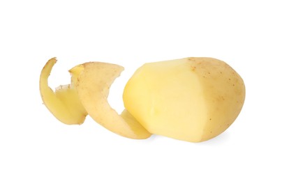 Photo of One young fresh potato with peel isolated on white