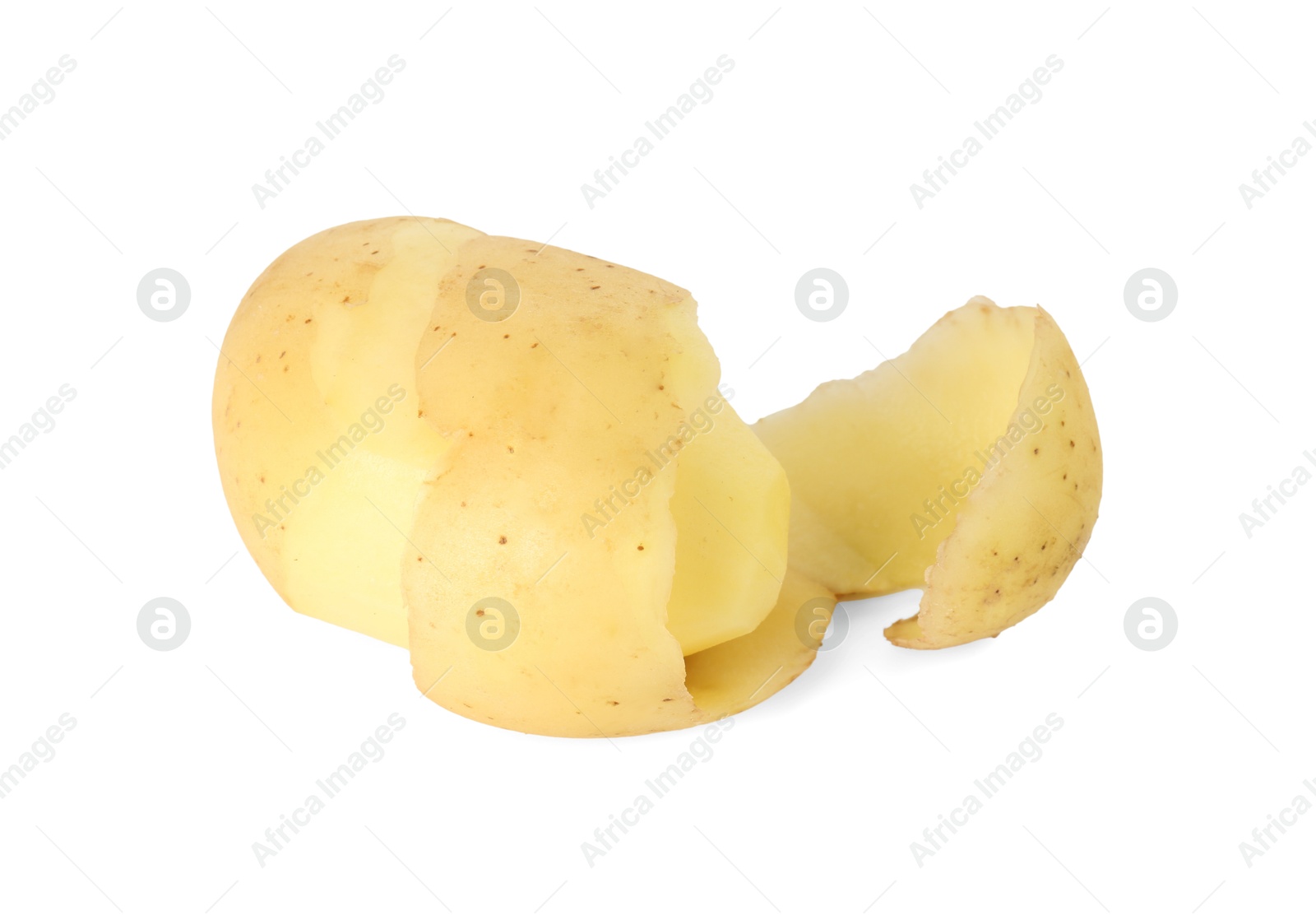 Photo of One young fresh potato with peel isolated on white