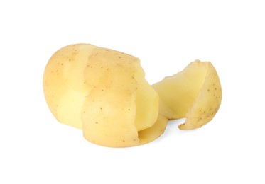 Photo of One young fresh potato with peel isolated on white