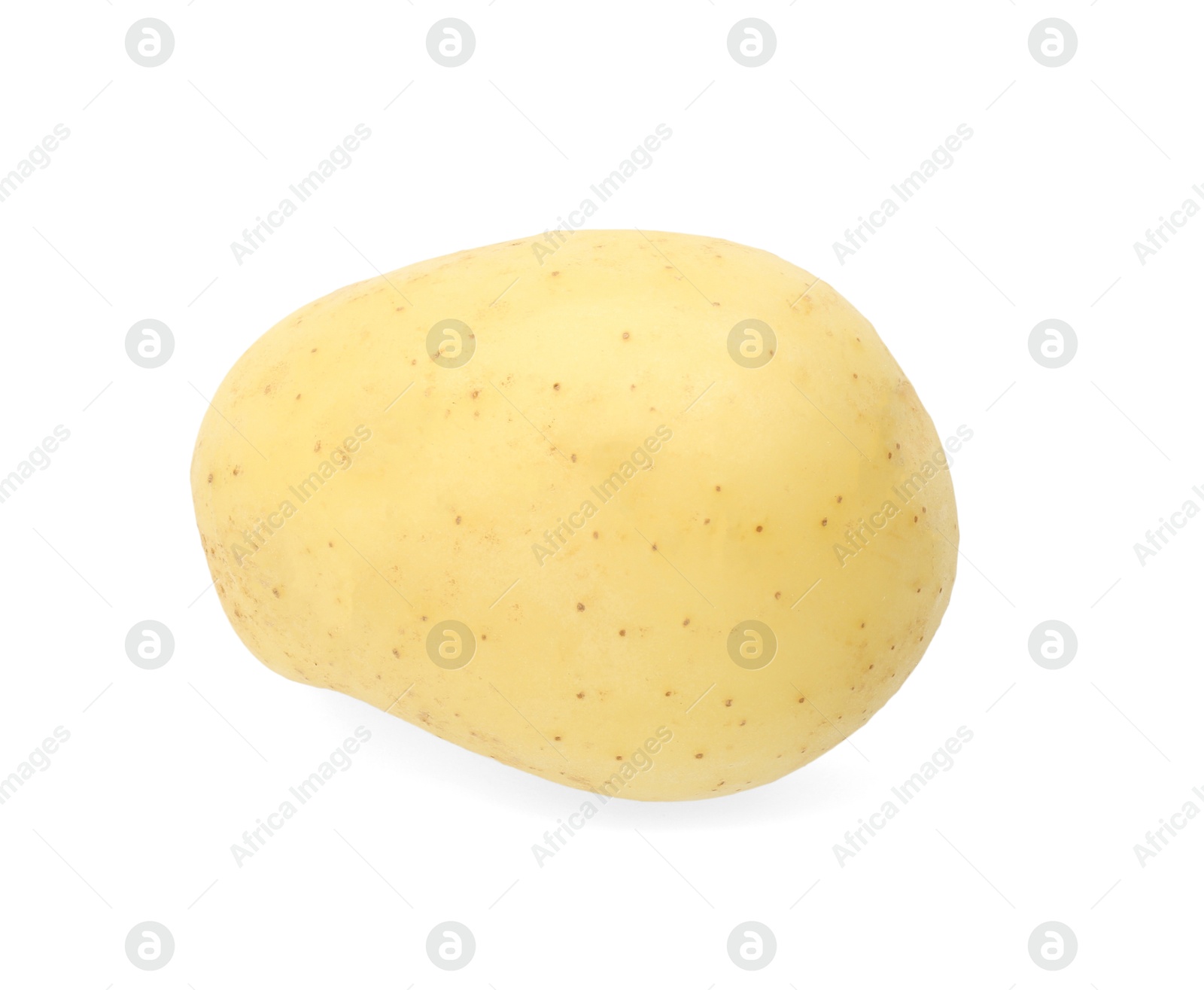 Photo of One young fresh potato isolated on white, top view