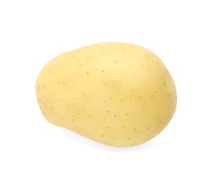 Photo of One young fresh potato isolated on white, top view