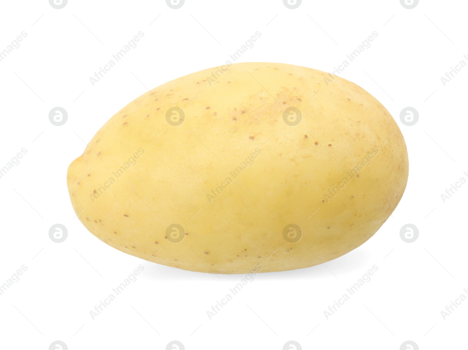 Photo of One young fresh potato isolated on white, top view