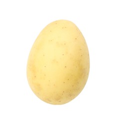 Photo of One young fresh potato isolated on white, top view