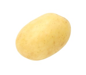 Photo of One young fresh potato isolated on white, top view