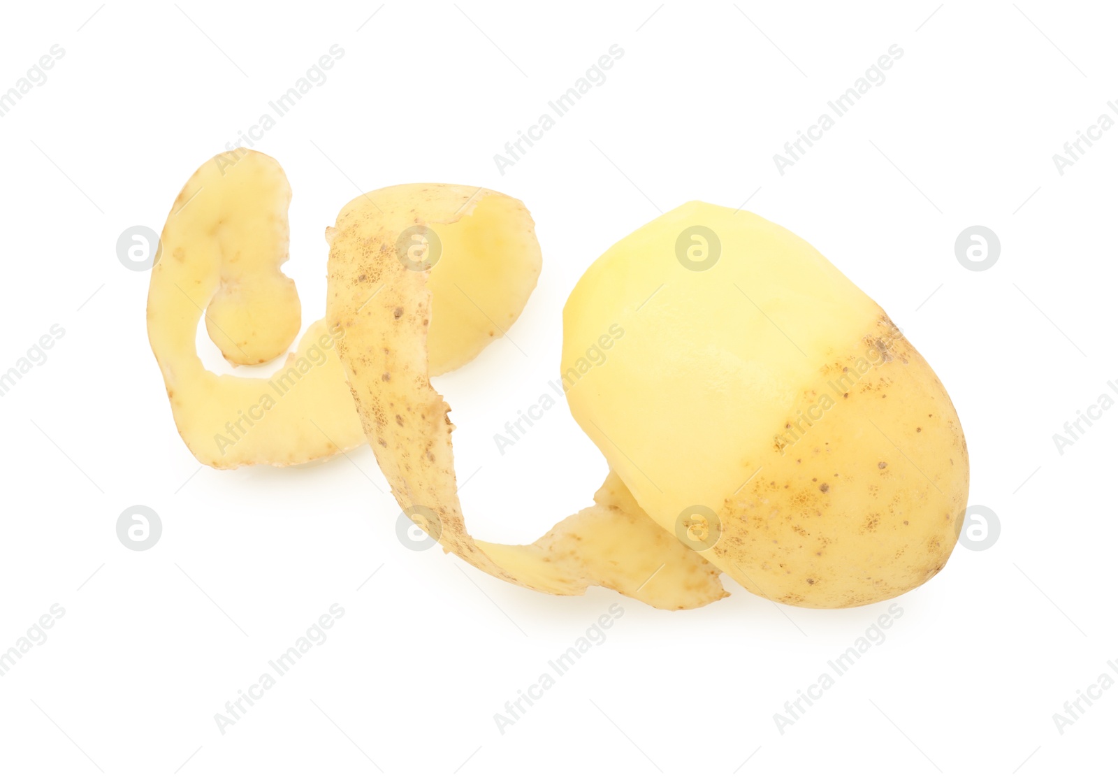 Photo of One fresh young potato with peel isolated on white, top view