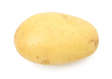 Photo of One fresh young potato isolated on white, top view