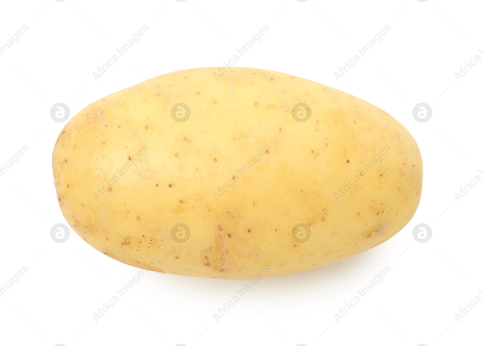 Photo of One fresh young potato isolated on white, top view