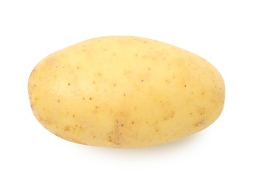 Photo of One fresh young potato isolated on white, top view