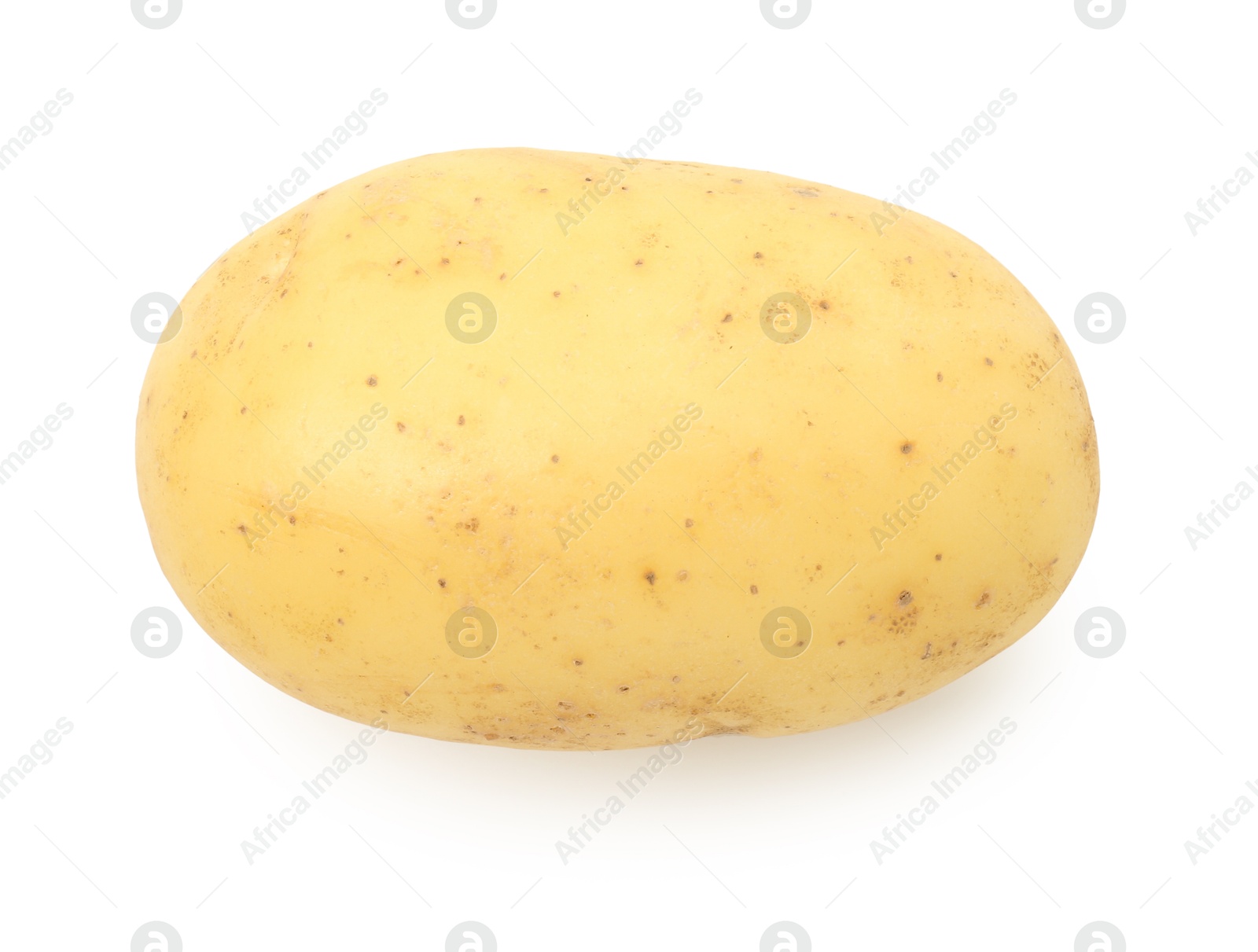 Photo of One fresh young potato isolated on white, top view