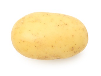 Photo of One fresh young potato isolated on white, top view