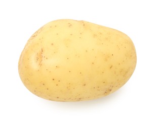 Photo of One fresh young potato isolated on white, top view