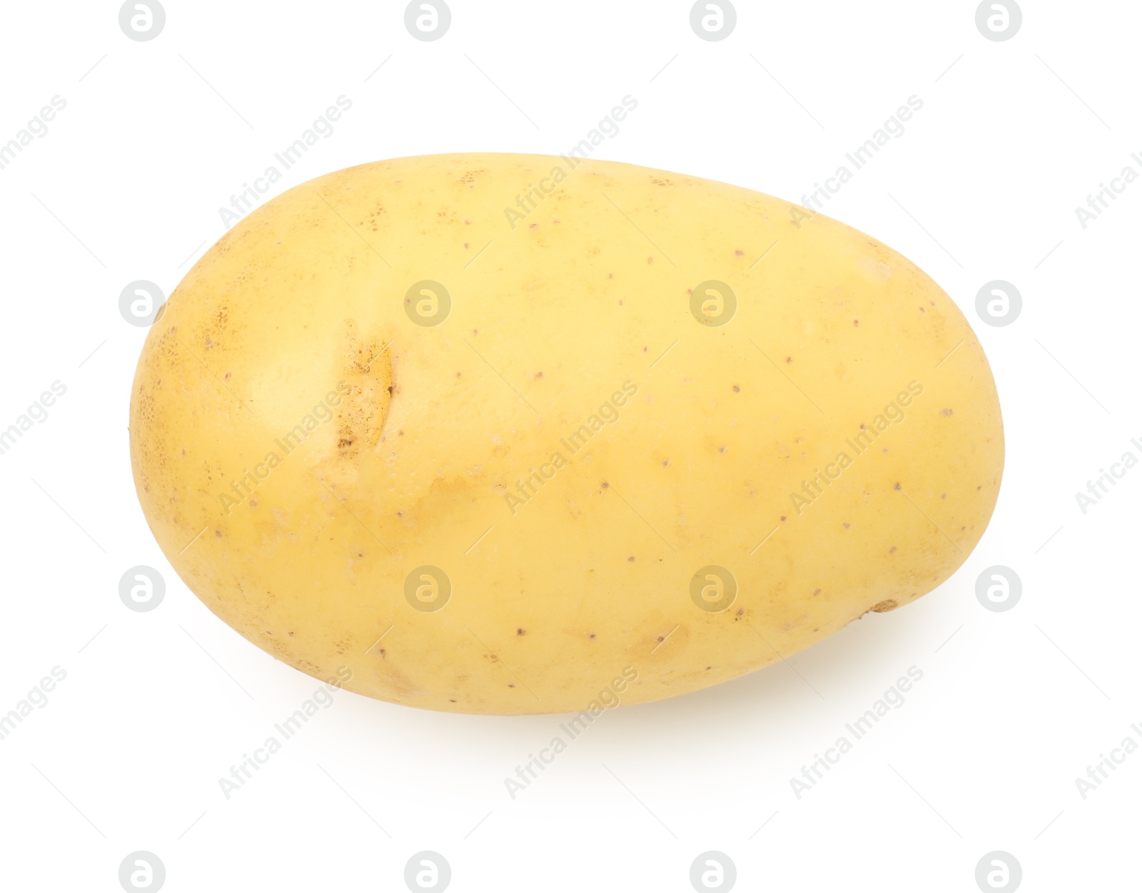 Photo of One fresh young potato isolated on white, top view