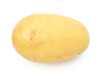 Photo of One fresh young potato isolated on white, top view