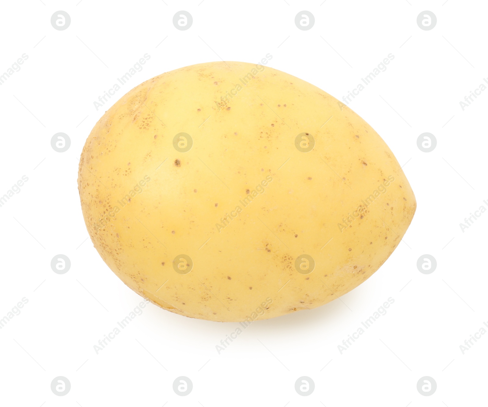 Photo of One fresh young potato isolated on white, top view