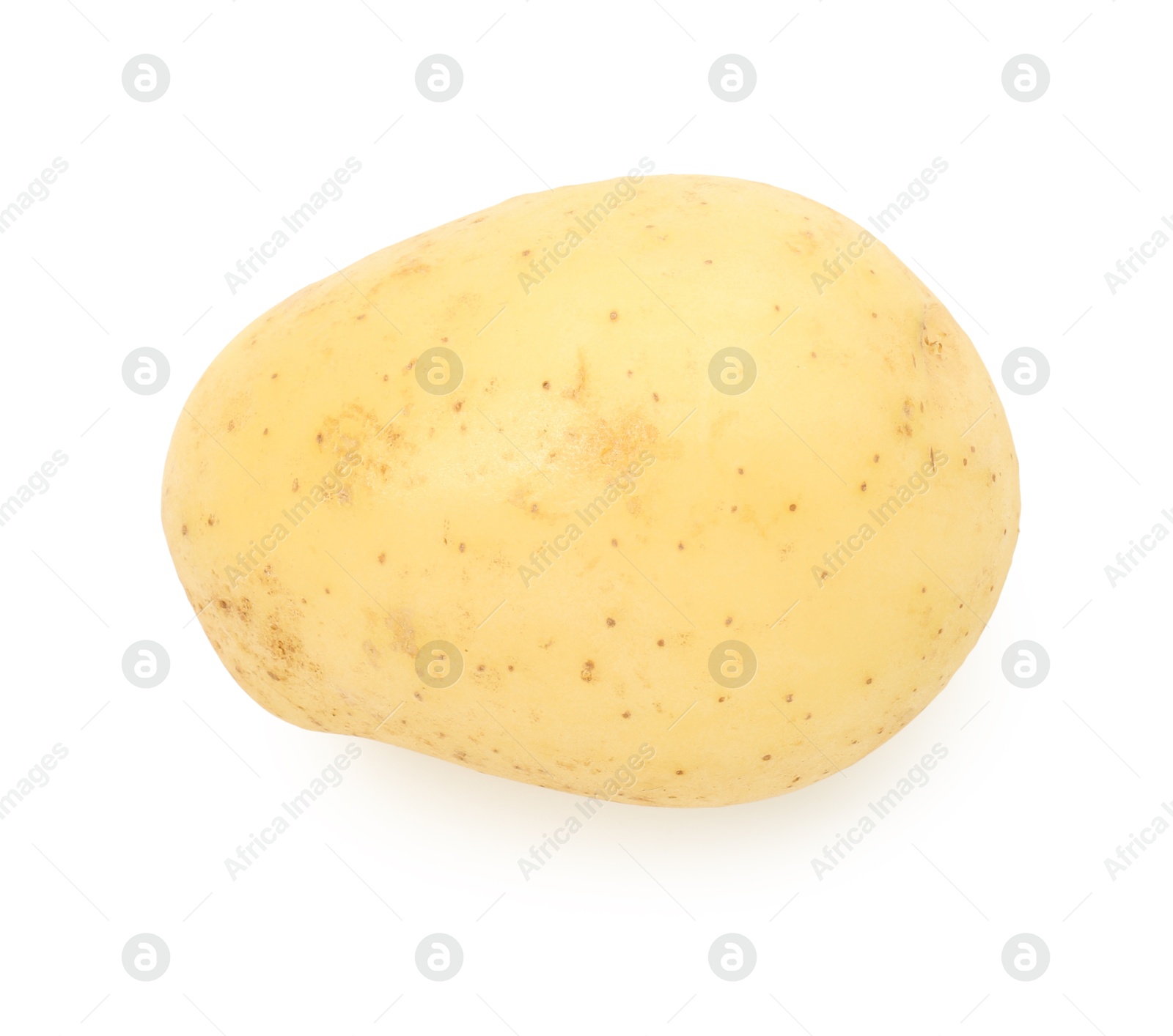 Photo of One fresh young potato isolated on white, top view