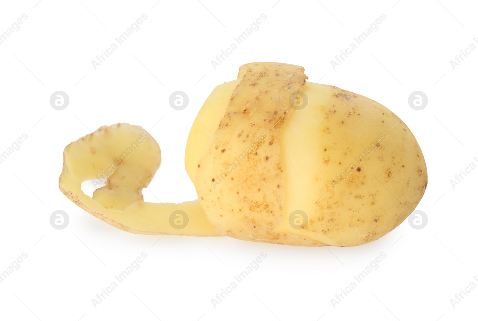 Photo of One young potato with peel isolated on white