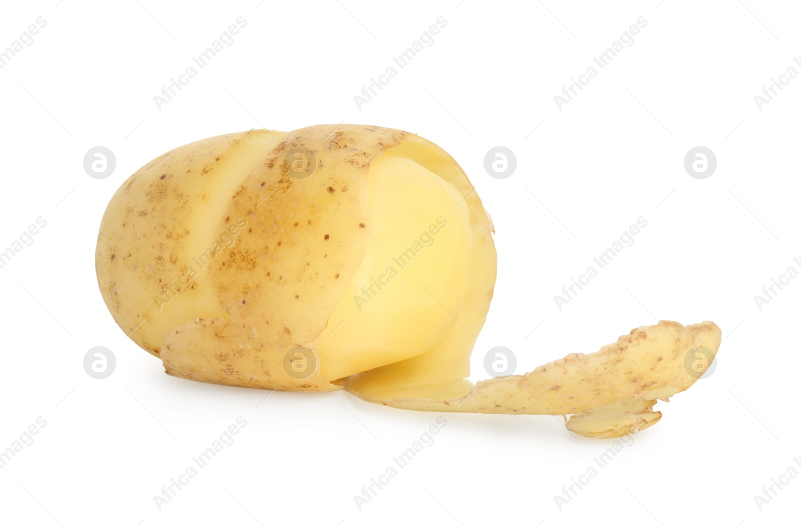 Photo of One young potato with peel isolated on white