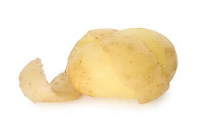 Photo of One young potato with peel isolated on white