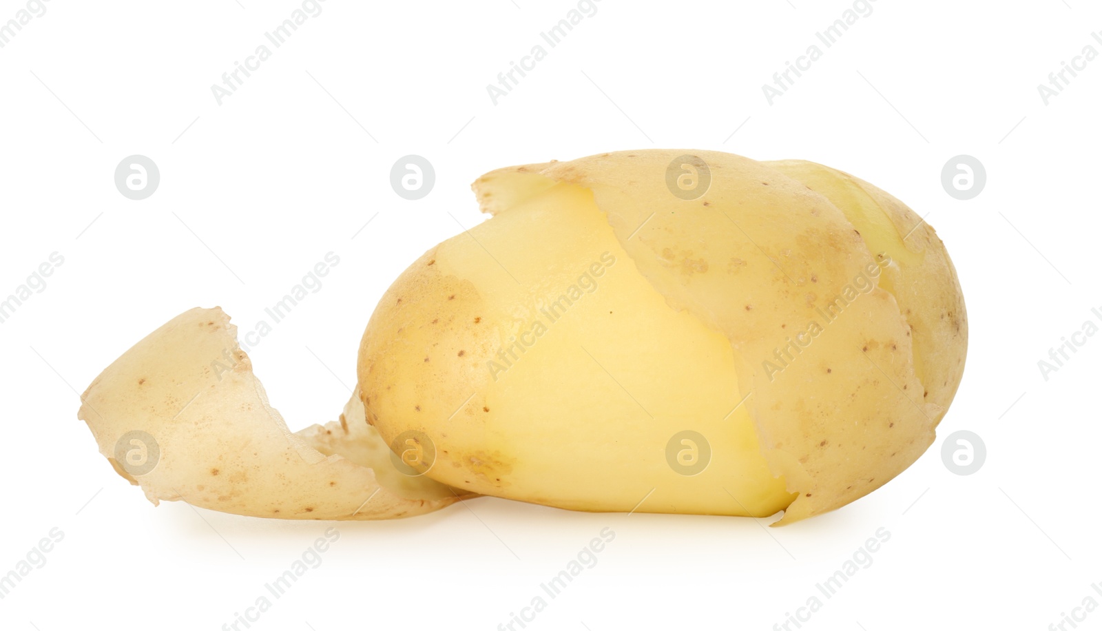 Photo of One young potato with peel isolated on white