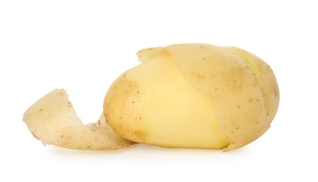 Photo of One young potato with peel isolated on white