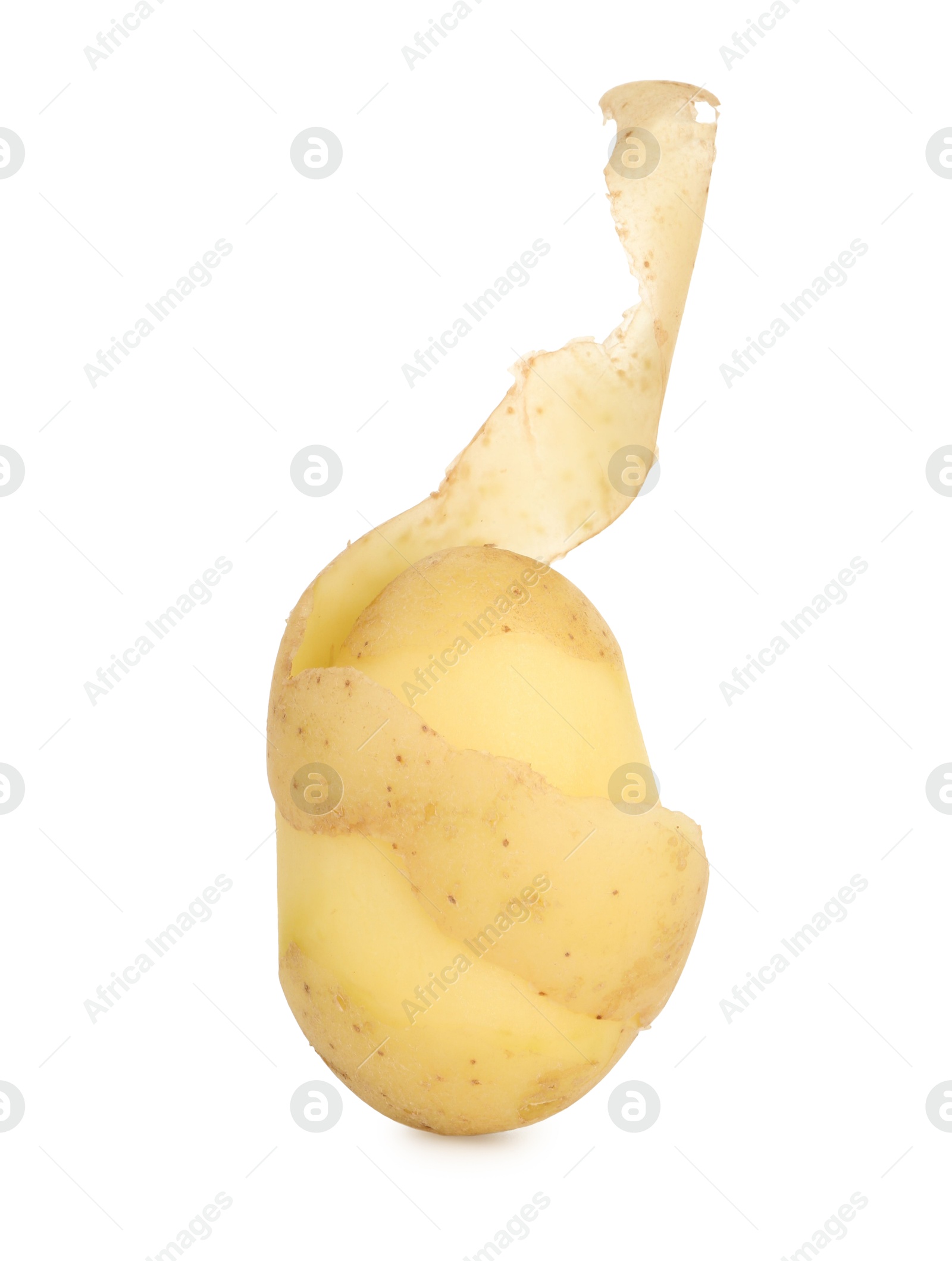 Photo of One young potato with peel isolated on white