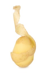 Photo of One young potato with peel isolated on white