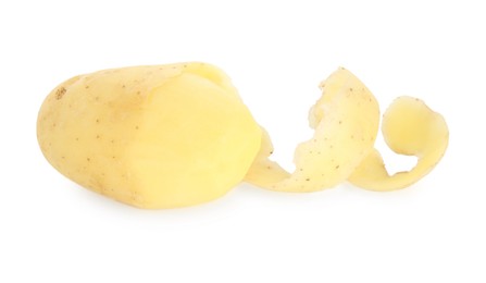 Photo of One young potato with peel isolated on white