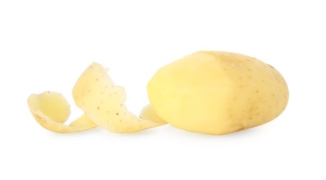 Photo of One young potato with peel isolated on white