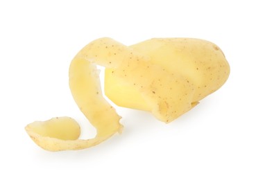 Photo of One young potato with peel isolated on white