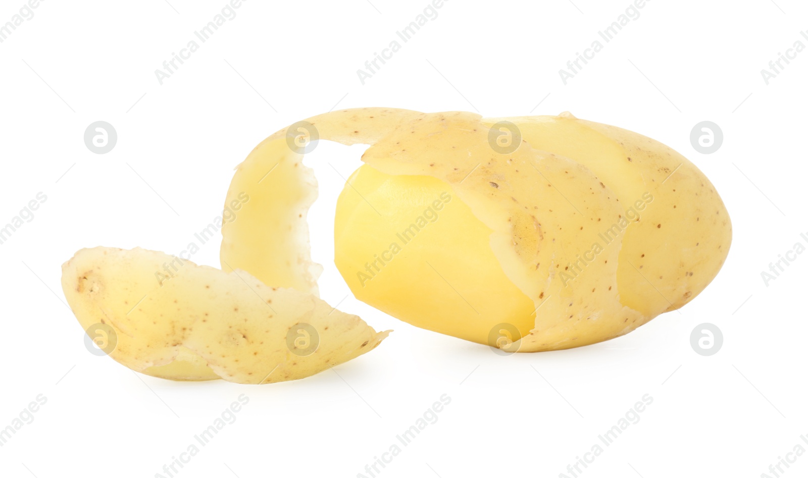 Photo of One young potato with peel isolated on white