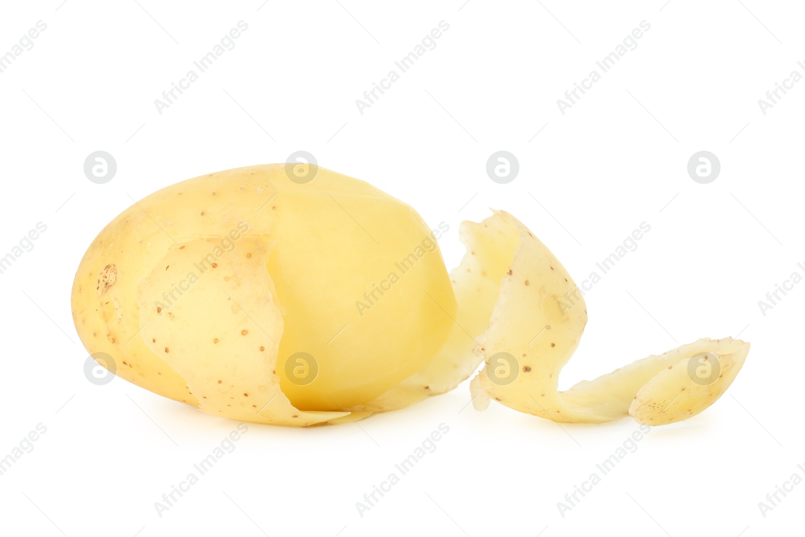 Photo of One young potato with peel isolated on white