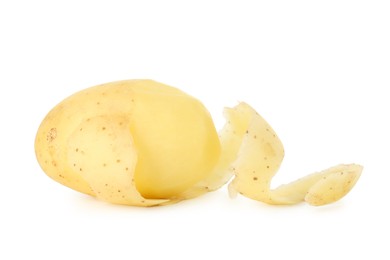 Photo of One young potato with peel isolated on white