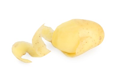 Photo of One young potato with peel isolated on white